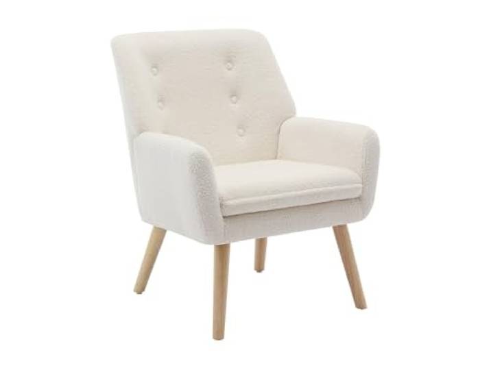 Vente-unique - Sessel - Bouclé-Stoff - Weiß - SERINO Holzgestell Weichheit des Frotteestoffs