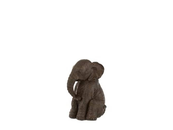 J-Line Decoratie Figuur Olifanten – Stijlvol woonaccessoire - 23 cm hoog - Donkerbruin – Zittende Olifant