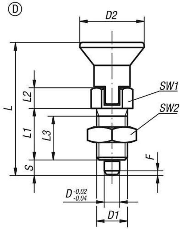KIPP Arretierbolzen GR.5 D1=M24X2 D=16 Form D Rastnut Kontermutter (K0338.74516)