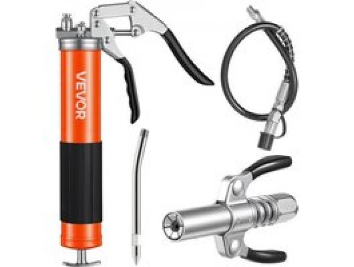 VEVOR Pistolet à Graisse Manuel 551 bar Pistolet Graisseur Poignée 0,4 L pour Machines Automobiles Agricoles Industrielles, Flexible 45,7 mm Raccord de Graisseur Tube d'Extension Rigide 1 Buse Pointue
