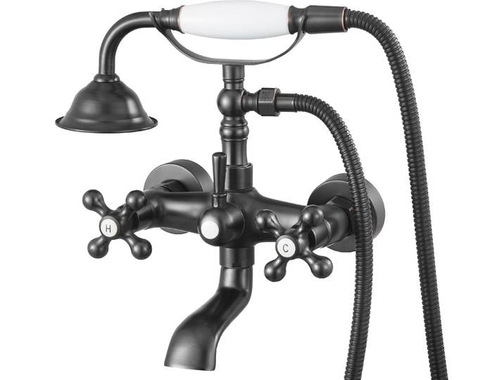 Robinet de baignoire VEVOR pied à griffe pour montage mural avec douchette\, robinet de baignoire vintage avec bras pivotants réglables & bec rotatif 360°\, robinet ensemble de remplissage de la baignoire bronze huilé