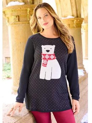 Plus Size Women's Cozy Whimsy Sweater by Catherines in Black Dot Polar Bear (Size 0X)