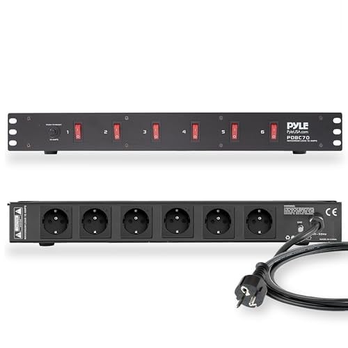 Pyle PDU Overspanningsbeveiligingsstrook met 6 stopcontacten en 1U Rackmontage, 150 Joules