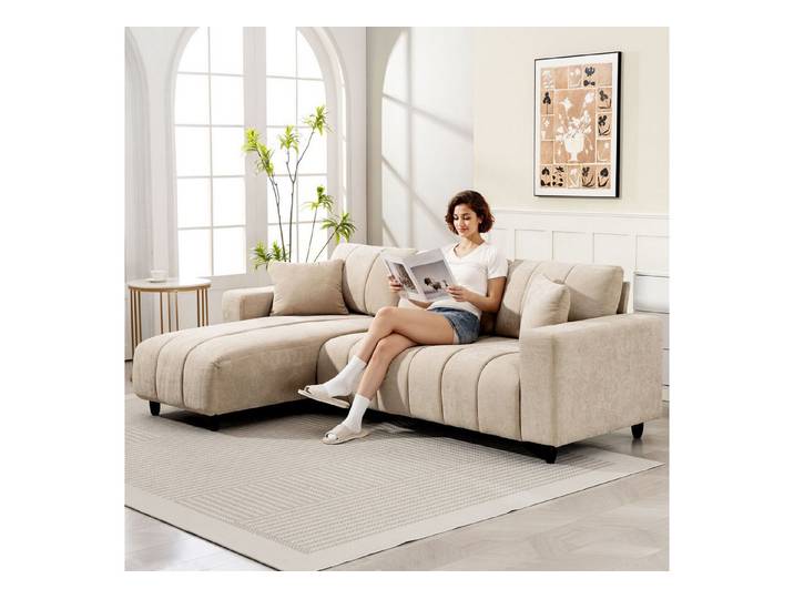 HOMCOM Ecksofa Sofa in L-Form, gepolstert, Umkehrbare Chaiselongue, 242x156x87cm, Couchgarnitur 1 Teile, für Wohnzimmer, Beige