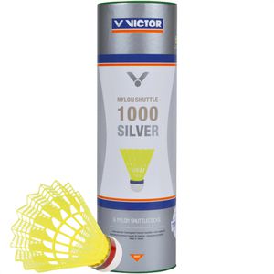 VICTOR Badminton-Bälle Nylon Shuttle 1000 Silver, Trainingsball, schnell, gelb, 6 Stück