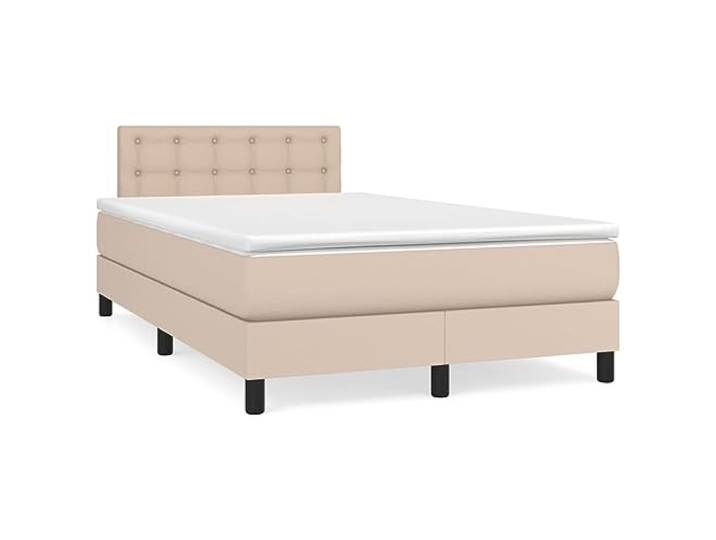 PUGYNBK Boxspringbett, 120 x 200 cm, Kunstleder, Cappuccino Verstellbares Kopfteil, Taschenfederkernmatratze, mittlere Härte, einfache Reinigung