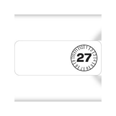 Kabelprüfplakette ab 27, Prüfplakette in Jahresfarben - Bogen = 5 Plaketten - 50 x 20 mm Folie selbstklebend