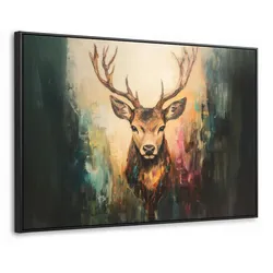 LEINWAND Bilder mit Rahmen - Hirsch - Gemalt - Geweih - Braun - 120x80