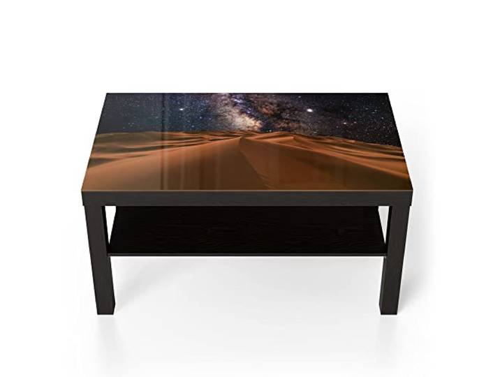 DEQORI Glastisch schwarz groß 90x50 cm Motiv Milchstraße über Wüste ausgefallener Beistelltisch aus Glas Hochglanz Couchtisch fürs Wohnzimmer moderner Couch Tisch mit Design