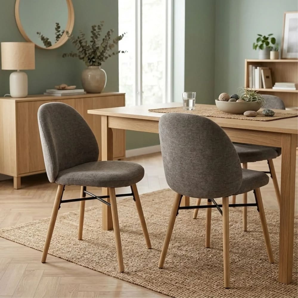 Hellin Lot de 2 chaise scandinave grise en tissu Gris 46x83x54cm