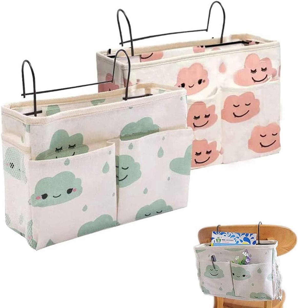 Multifunctionele Hangende Bed Organizers voor Kleding, Speelgoed en Accessoires - 2 Stuks - Groen en Roze