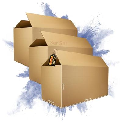 PROREGAL 3x Versandkarton 2-wellig | LxBxH 1200 x 600 x 600 mm | Mit Höhenriller & Belastbar bis 30 kg | Faltkarton Karton Paket für Versand mit DHL