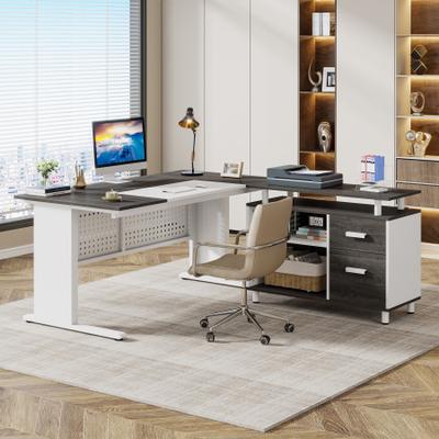 Bluebell 63'' Executive Desk with File Cabinet, L-Shaped Computer Desk Business Furniture Set Home Office Workstation
