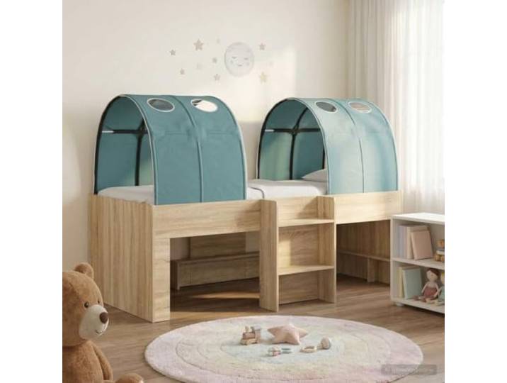 RJPLMFV Bett mit 3 Stck. Sonoma-Eiche und Hellblau Holzwerkstoff, Mikrofaser, Lattenrost, modern, Schlafzimmer