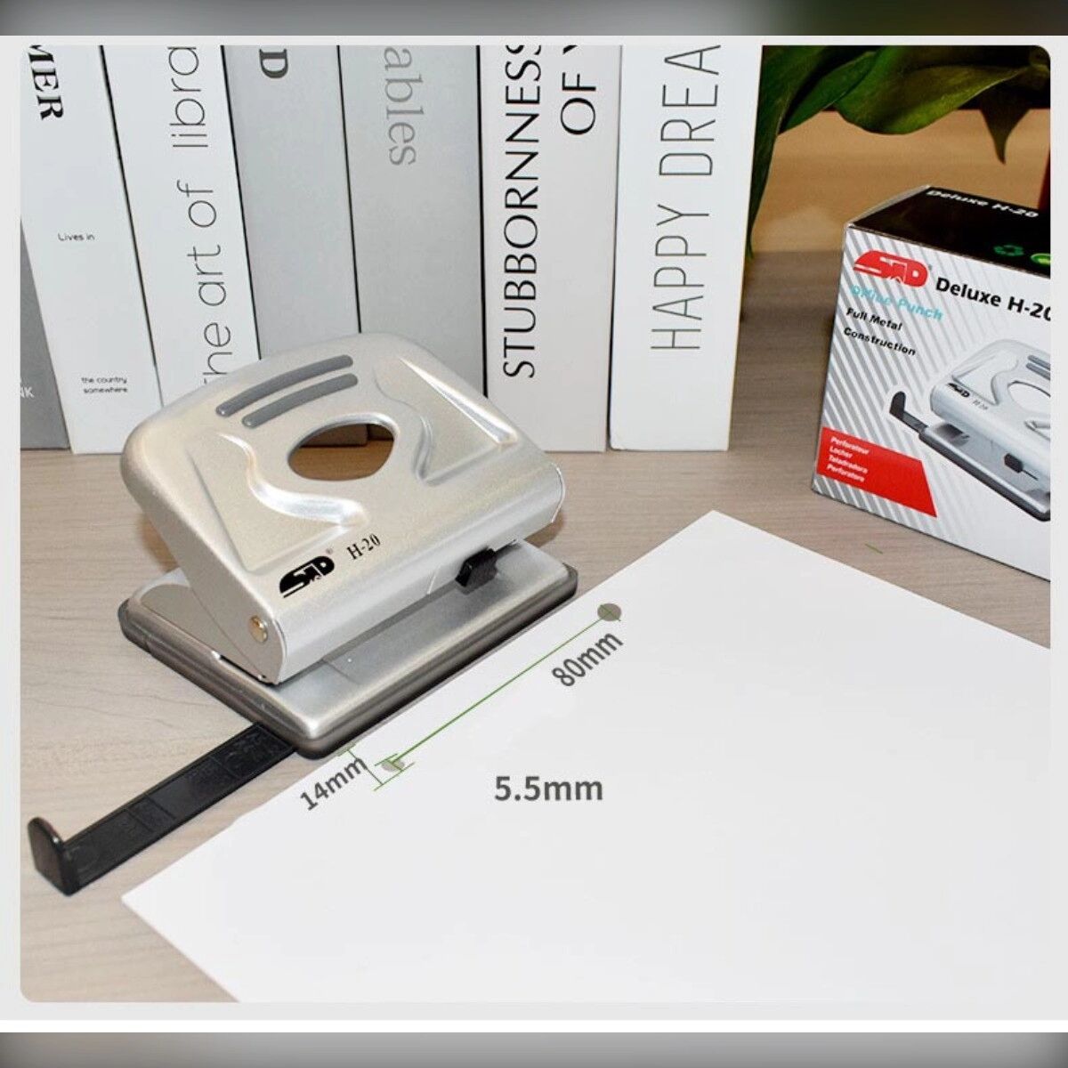 INF H-20 2-Loch-Locher mit Lineal für 1-20 Blatt, 80mm Lochabstand und großem Abfallfach