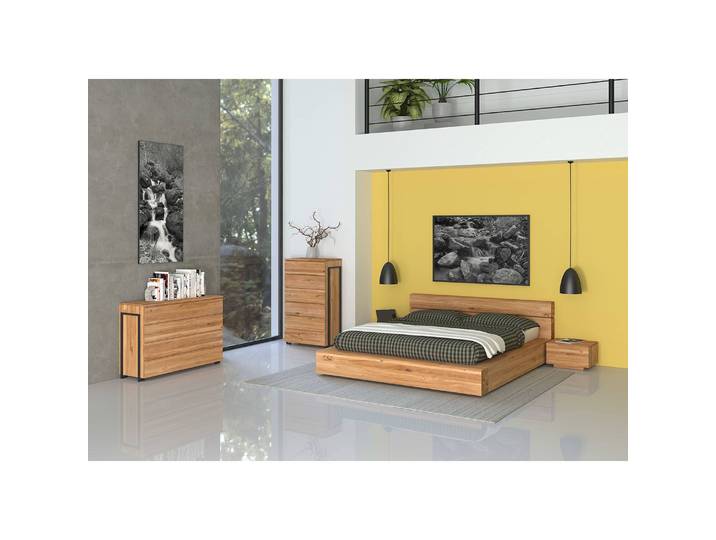 Massivholzbett 140 x 200cm Wildeiche furniert mit Massivholzkern, Innen und Rückseite Pinie massiv Braun Wildeiche