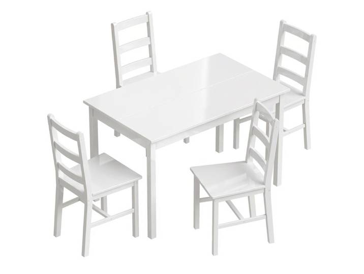 YWJ Salle Manger 5 Pièces 4 Personnes Table Rectangulaire Chaises Bois Massif Petits Espaces Blanc