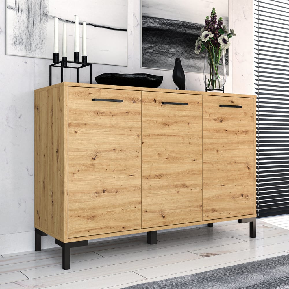 Petits meubles Buffet 3 portes mélaminé marron Marron 120x83x40cm