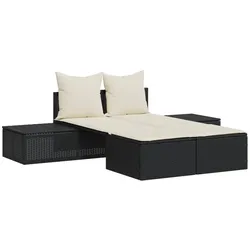 vidaXL Doppel-Sonnenliege mit Kissen Schwarz Poly Rattan