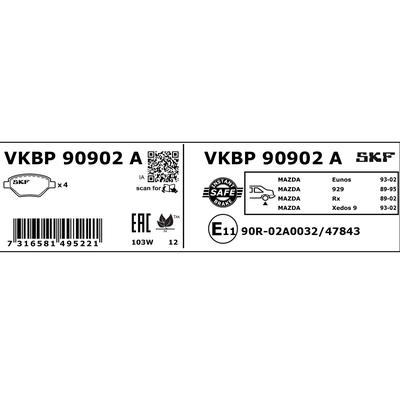 SKF Bremsbelagsatz, Scheibenbremse VKBP 90902 A für MAZDA