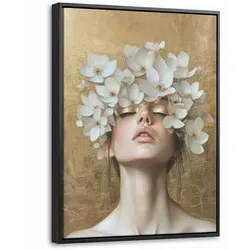 LEINWAND Bilder mit Rahmen - Gesicht - Blumen - Gold - Abstrakt - 30x40