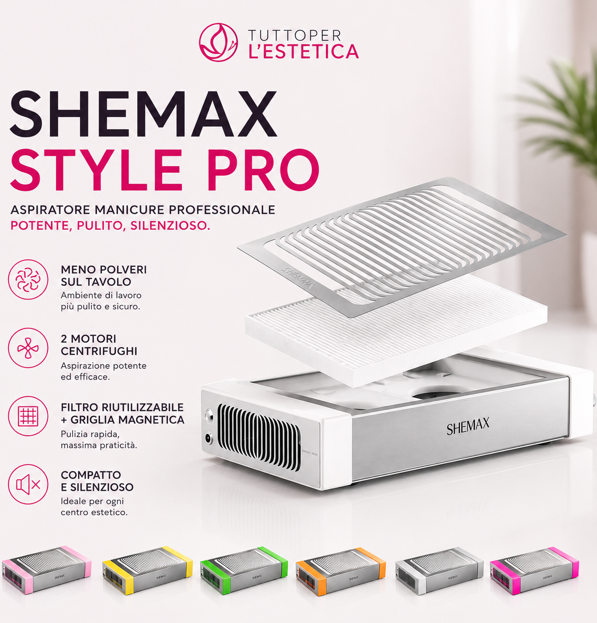 SHEMAX Aspiratore manicure STYLE PRO per estetista colorato per unghie 6 colori Nuovo modello GRIGIO