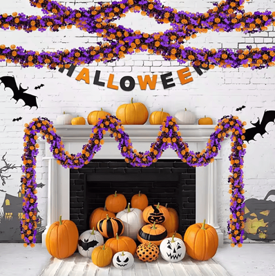 Inspire Curations Purple Halloween Tinsel Garland With Pumpkin And Bat For Spooky Party Decor halloween 5pcs