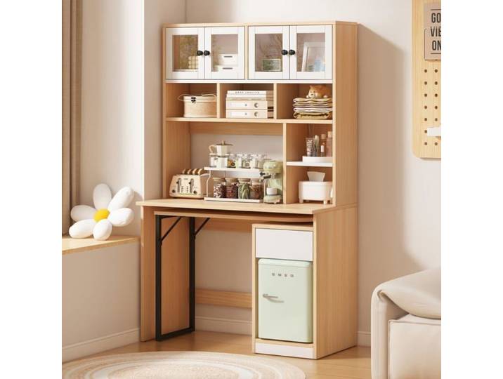 Bureau avec étagère - Blanc naturel - 110x55x180cm - Bureau d'ordinateur avec espace de rangement - Bureau pour la maison
