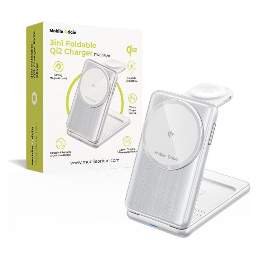 Mobile Origin 3in1 Foldable Qi2 Charger PW8 silve (15 W) (MO-FCH-PW8-SLV)