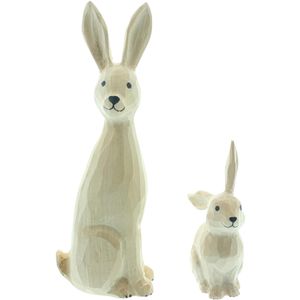 Frank-Flechtwaren Osterdeko 514044, natur, Hasenfiguren aus Holz, 11 & 20 cm hoch, 2 Stück