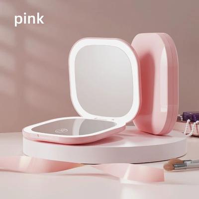 Inspire Select Double Sided LED Makeup Mirror With 3X Magnification USB Rechargeable Folding Portable Vanity Mirror For Women pink