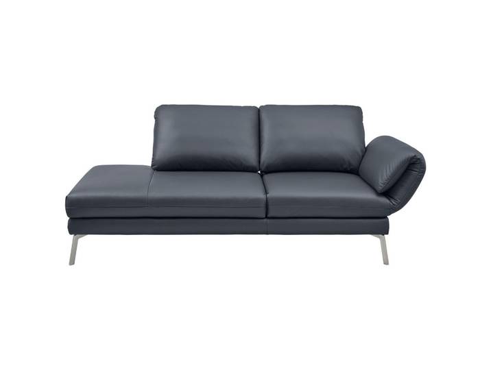 Dieter Knoll Récamiere, Dunkelblau, Blaugrau, Metall, Echtleder, Dickleder, 209x85-109x95-16 cm, Fußauswahl, Armteilvarianten, seitenverkehrt erhältlich, Hocker Rücken echt, individuell planbar, USB-Anschluss, USB-C-Anschluss, Wohnzimmer, Sofas & Couches, Sofas, Recamieren