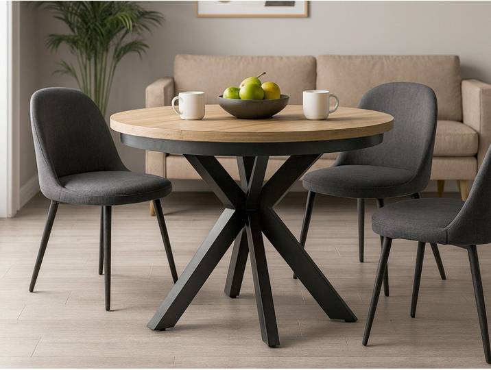 Beautysofa Esstisch Bilbao im Loft-Stil, ausziehbar Ø 100–180 cm (hitze- und verfärbungsbeständig, Metallbeinen), verschiedene Farben
