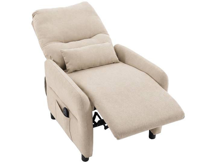 HOMCOM Relaxfauteuil met massage & warmte, ligfunctie, 2 zijvakjes en uittrekbare voetensteun, Beige