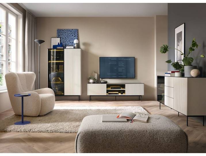 Wohnzimmer-Set – ORTA – 3-teilig, Kaschmir, LED & Push-to-Open