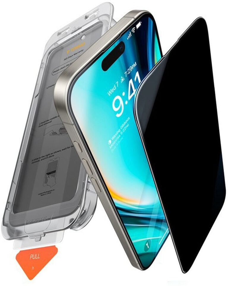 iPhone 17 Pro Max - TORRAS Install Master Hærdet Skærmbeskyttelsesglas - Privacy Funktion - Gennemsigtig