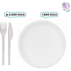 Blanc HYGIENIC SET: Menüteller & Besteck, Mehrwegbesteck, 1600x Teller & 2000x Besteck, weiß, robust, Premium Qualität