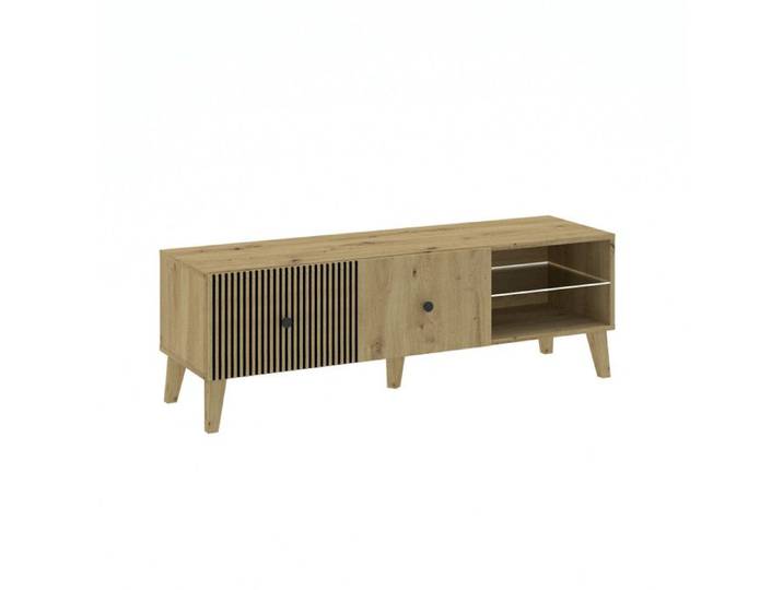 Meuble TV BERLIN 135 cm 1 Porte - 1 Niche Chêne