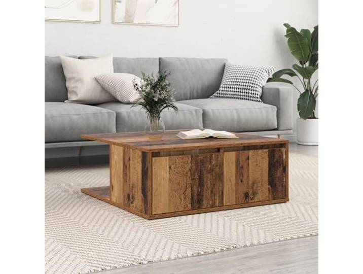 HEFZGDB Couchtisch mit Schublade aus Holzwerkstoff im modernen Design 80x80x31 cm Altholzoptik praktische Aufbewahrung für Wohnzimmer