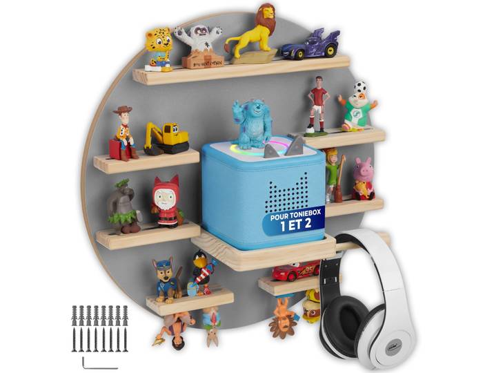 Étagère murale MyLittleStory Moon, pouvant accueillir jusqu’à 28 Tonies - gris