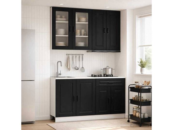 vidaXL Hängeschrank vidaXL Kücheneinheit PORTO 4 stk. Schwarz Holzwerkstoff
