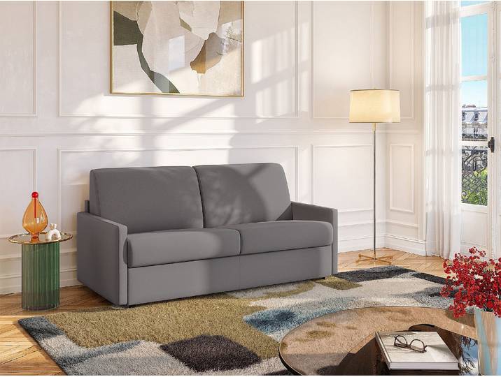 Schlafsofa 3-Sitzer - Liegefläche: 140 cm - Matratzenhöhe: 18 cm - Stoff - Hellgrau - CALIFE
