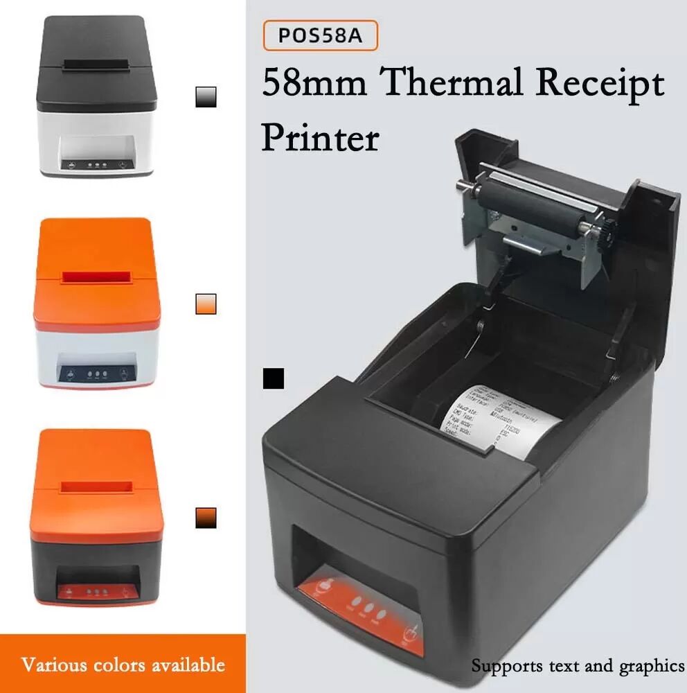 INF 58mm Thermobondrucker mit automatischem Papierschnitt – USB + Bluetooth Weiß+Schwarz