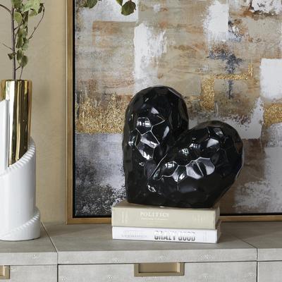 ARCILLA ELEMENTAL Gold, Black, Silver or White Porcelain Ceramic Dimensional Angled Origami Inspired Heart Decorative Sculpture