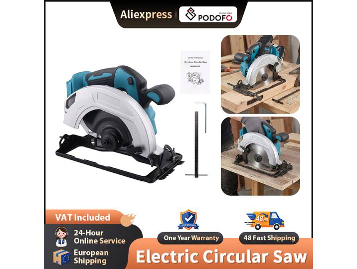 Scie circulaire Podofo 21V, 5000 tr/min, scie circulaire électrique sans fil, outil de travail du bois, 0-45° ° Capacité de biseautage