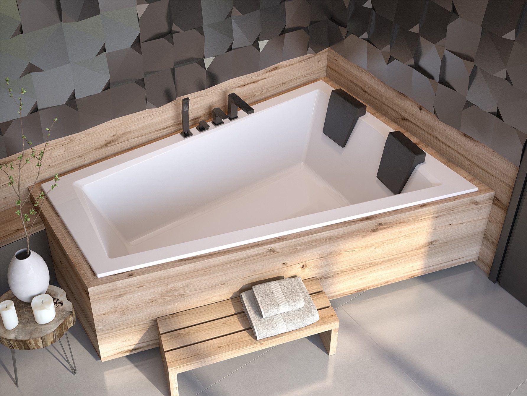 BADLAND Eckbadewanne Rechteck Badewanne Intima SLIM für zwei Personen RECHTS 170x125 Rand 15mm mit Ablaufgarnitur und Füßen GRATIS mit Kopfstützen ohne Verkleidung