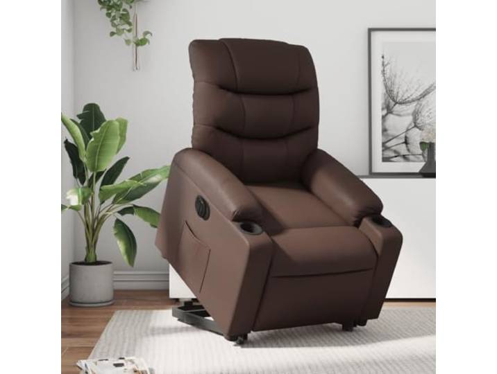 HEFZGDB Elektrischer Relaxsessel mit Aufstehhilfe in Braun Kunstleder, 1 Stück, mit elektrischer Liegefunktion bis 135 Grad, bequemer Sitz und praktischer Seitentasche, ideal