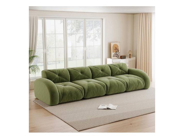 LuxusKollektion 4-Sitzer Sofa Cord Chenille Polsterung Couch Wohnzimmer Design Grün 4-Sitzer