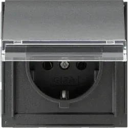 SCHUKO-Steckdose mit Klappdeckel und Beschriftungsfeld IP 44 (anthrazit)