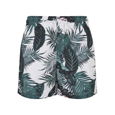Badeshorts URBAN CLASSICS "Urban Classics Herren Boys Pattern Swim Shorts", Jungen, Gr. 110/116, Normalgrößen, grün (palm leaves aop), 100% Polyester, Badehosen Badeshorts